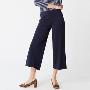 Ann Taylor The Marina Flowy Cotton Blend High Rise Wide Leg Cropped Pants Navy
